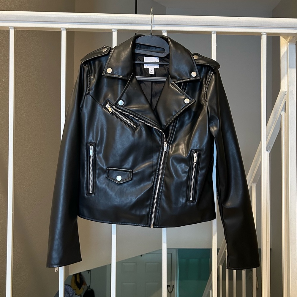 Nine West Black Faux Leather Moto Biker Jacket Small